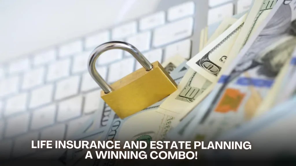 A padlock placed on U.S. dollar bills over a computer keyboard, symbolizing the connection between life insurance and estate planning.