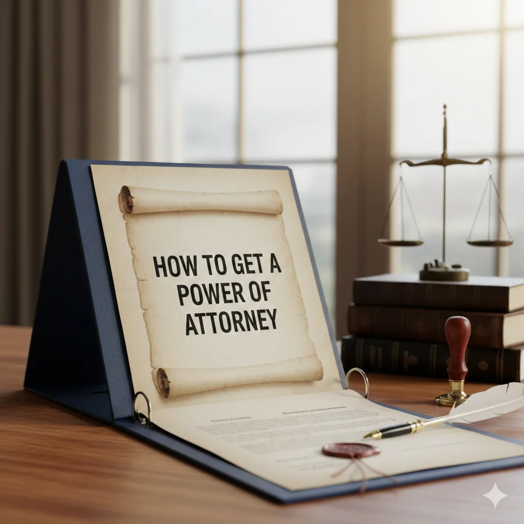 Legal desk with power of attorney document