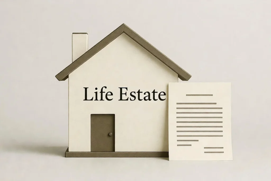A symbolic representation of life estate in the context of Medicaid eligibility, highlighting how property transfer may impact eligibility in New York