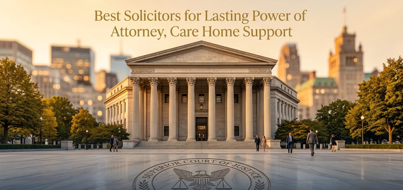 Courthouse exterior with solicitor services text