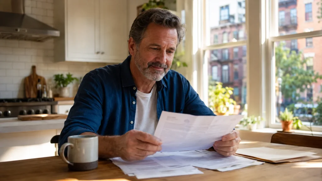 New York homeowner reviewing trust funding paperwork