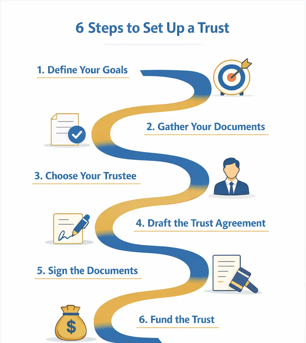 Six numbered steps to create a trust
