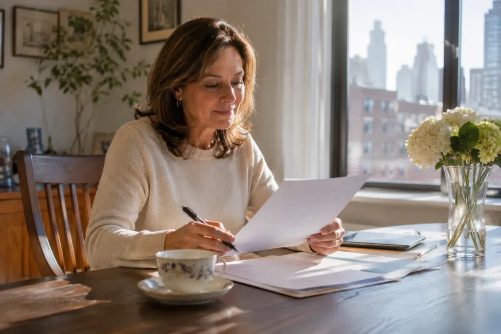 New York parent reviewing estate documents after a divorce